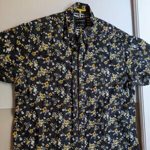 Denim & Flower Navy Blue Floral Short-Sleeve Shirt – 100% Cotton – Size M